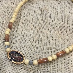 Handmade brown beaded wood boho western necklace